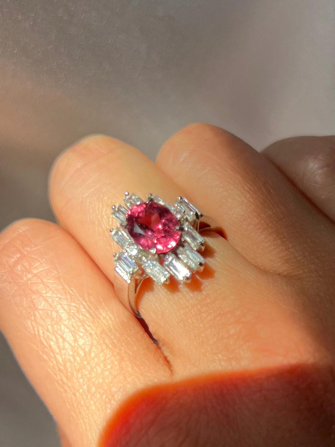 Natural Rubellite Tourmaline Ring with White Sapphire Art Deco Ring | Fine Jewelry Gift , pink tourmaline ring