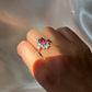 Natural Rubellite Tourmaline Ring with White Sapphire Art Deco Ring | Fine Jewelry Gift , pink tourmaline ring