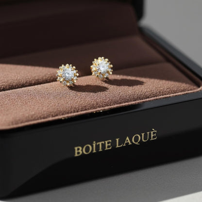 9K Solid Gold Sunflower Stud Earrings with Diamond| Delicate Everyday Sparkle | Fine Jewelry Gift for Her | Minimalist Gold Earrings