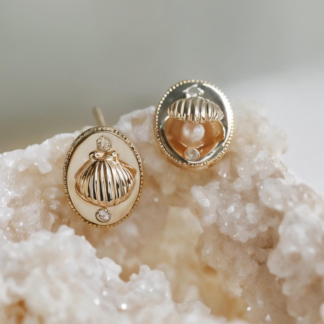 Dainty Akoya Pearl Shell Earrings | 14K Gold Vermeil | Dainty Earrings Gift for Her | Vintage Shell Jewelry | Quiet Luxury Holiday Gift