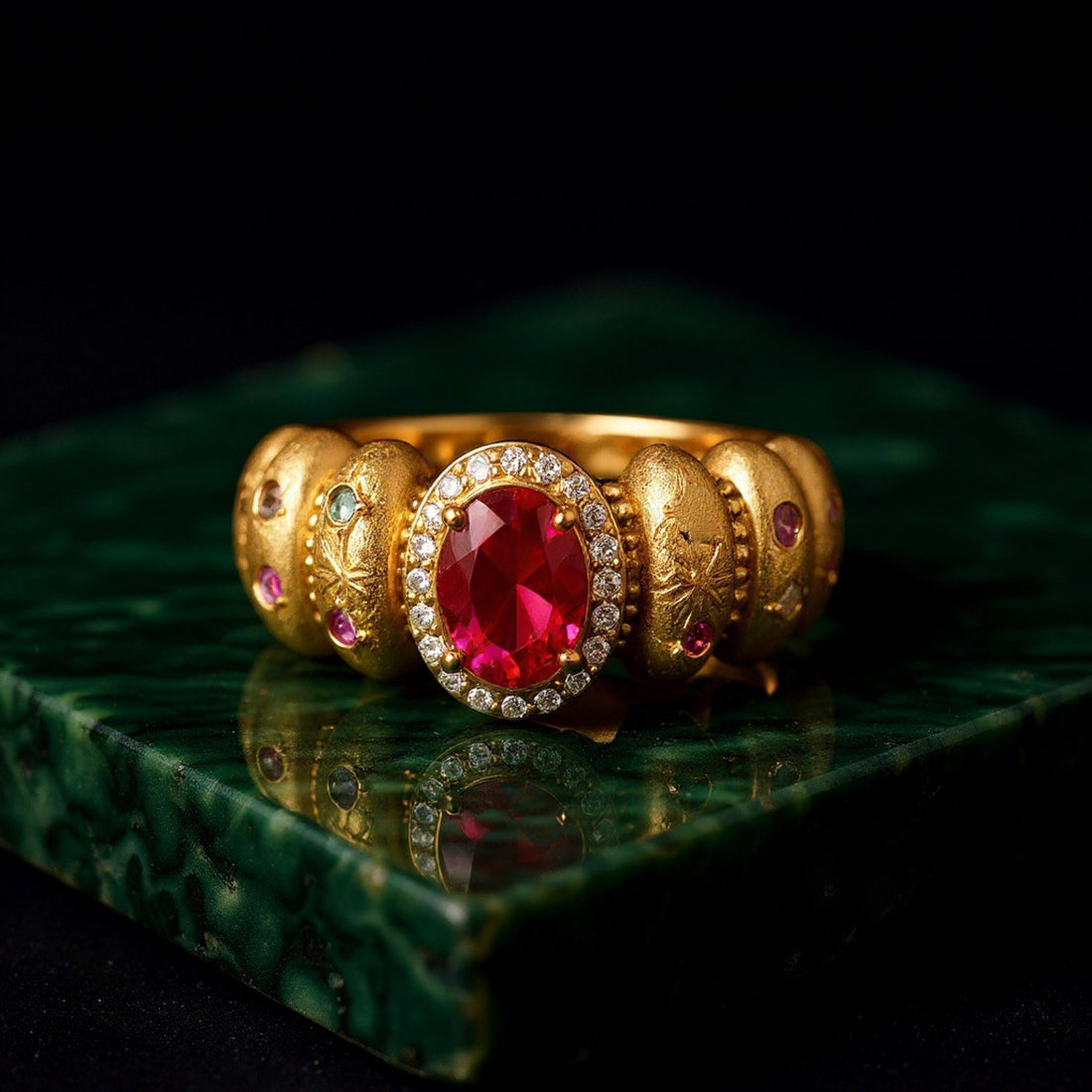 Ruby Statement Ring | Red Gem Cocktail Ring | Bold Gold Ring for Her | Holiday Jewelry Gift