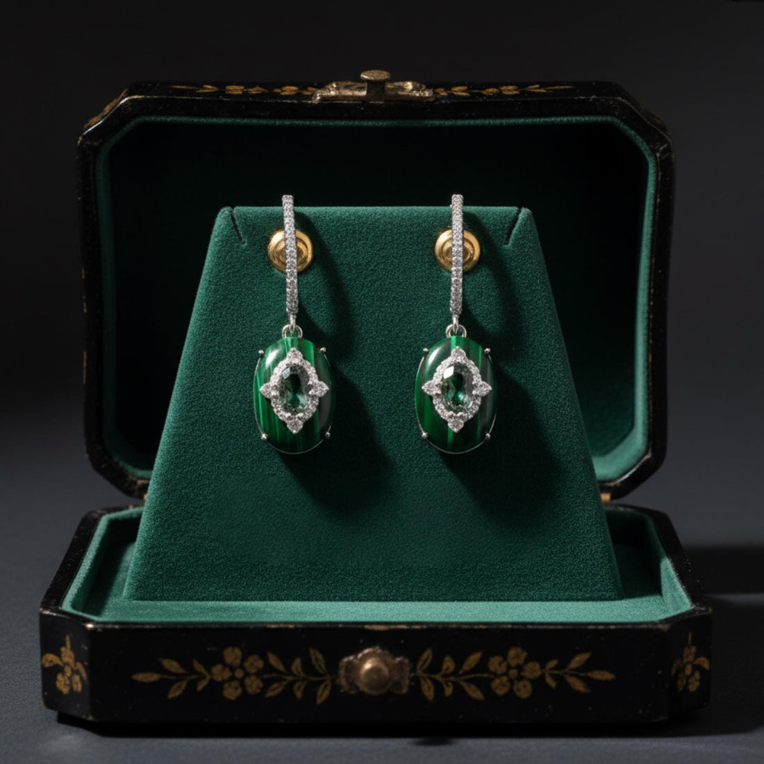 Malachite Drop Earrings | Fine Green Gemstone Earrings in Sterling Silver | Luxury Holiday Gift | Artisan Statement Jewelry | Heirloom Green