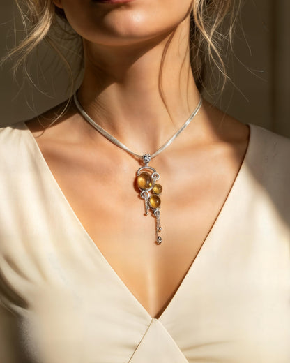Natural Citrine Statement Necklace | 45 Carat Golden Gemstone Pendant in Sterling Silver | One of a Kind Artisan Jewelry Gift for Her