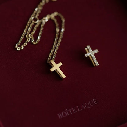 9K Solid Gold Double-Sided Cross Necklace | Diamond Cross Pendant | Reversible Gold Cross | Minimalist Faith Jewelry | Everyday Elegant Gift