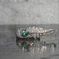 Natural Green Paraiba Tourmaline Feather Ring | Sterling Silver Statement Ring | Natural Champagne Diamond & Raw Diamond | gift for her