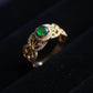 18K Solid Gold Natural Jadeite Jade Ring | One-of-a-Kind Green Jade Cabochon with Diamonds | Fine Gold Filigree Art Deco Ring | Luxury Gift