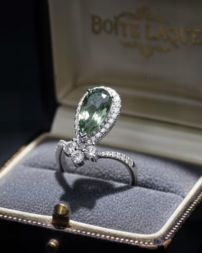 18K Solid White Gold Paraiba Tourmaline Ring • 2ct Neon Green Paraiba & Diamond Ring • Rare Fine Jewelry • Luxury Heirloom Gift