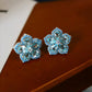 Blue Topaz Flower Earrings | Natural Blue Topaz & Sapphire Blossom Studs | Sterling Silver Fine Jewelry | Elegant Floral Earrings for Her
