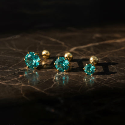 10K Solid Gold Paraiba Blue Stud Earring | Single Screw Back Stud | 3mm 4mm 5mm | Everyday Minimalist Jewelry | Sleep-Friendly, gift for her