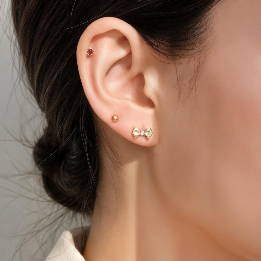 Tiny Bow Stud Earrings in 10K Solid Gold with Diamonds | Dainty Screw-Back Gold Earrings | Everyday Minimalist Jewelry | Gift for Her