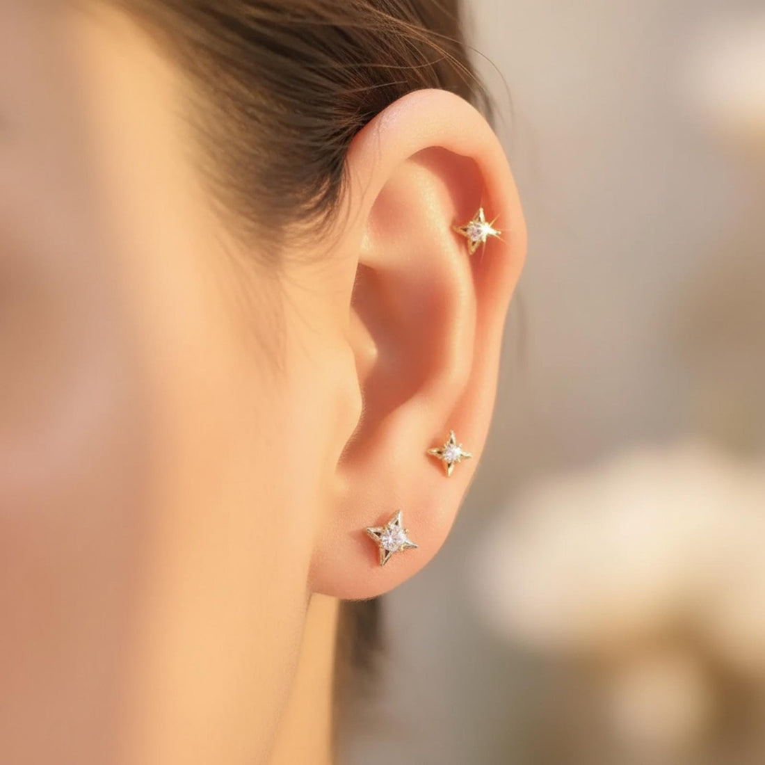 18K Solid Gold Star Diamond Earrings | Natural Earth Mined Diamond Studs | Dainty Fine Jewelry Gift for Her | Everyday Gold Earrings