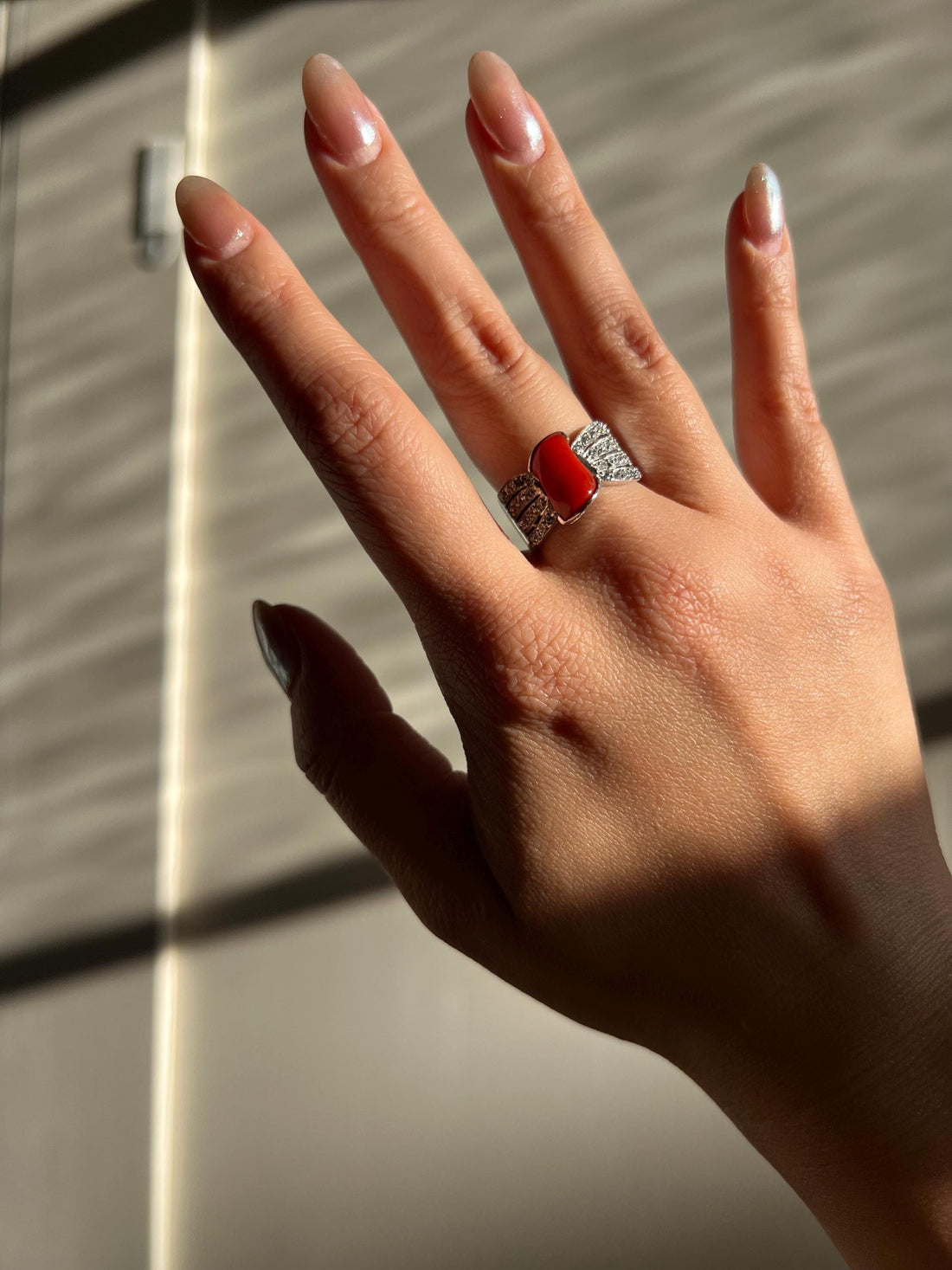 Natural Red Coral Ring | Sterling Silver 18K White Gold Vermeil | One of a Kind Cocktail Ring | Unique Gift for Her