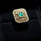 Art Deco Emerald Ring in 14K Solid Gold | Natural 0.8ct Emerald & Diamond Statement Ring | Filigree Cocktail Ring | Heirloom Jewelry Gift