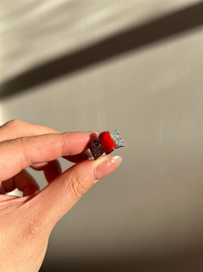 Natural Red Coral Ring | Sterling Silver 18K White Gold Vermeil | One of a Kind Cocktail Ring | Unique Gift for Her