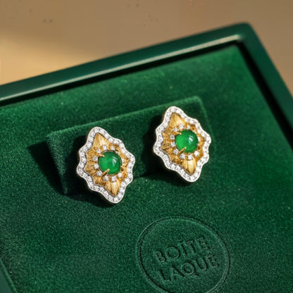 Green Jadeite Jade Earrings | Art Deco Studs | Gift For Her | 18k Gold Vermeil Earrings | Statement Stud Earrings | Quiet Luxury Jewelry