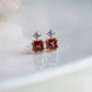 9K Solid Gold Ruby Garnet Earrings | Natural Garnet Perfume Bottle Studs | Natural Zircon White Stone | Dainty Quiet Luxury Gift for Her