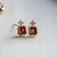 9K Solid Gold Ruby Garnet Earrings | Natural Garnet Perfume Bottle Studs | Natural Zircon White Stone | Dainty Quiet Luxury Gift for Her