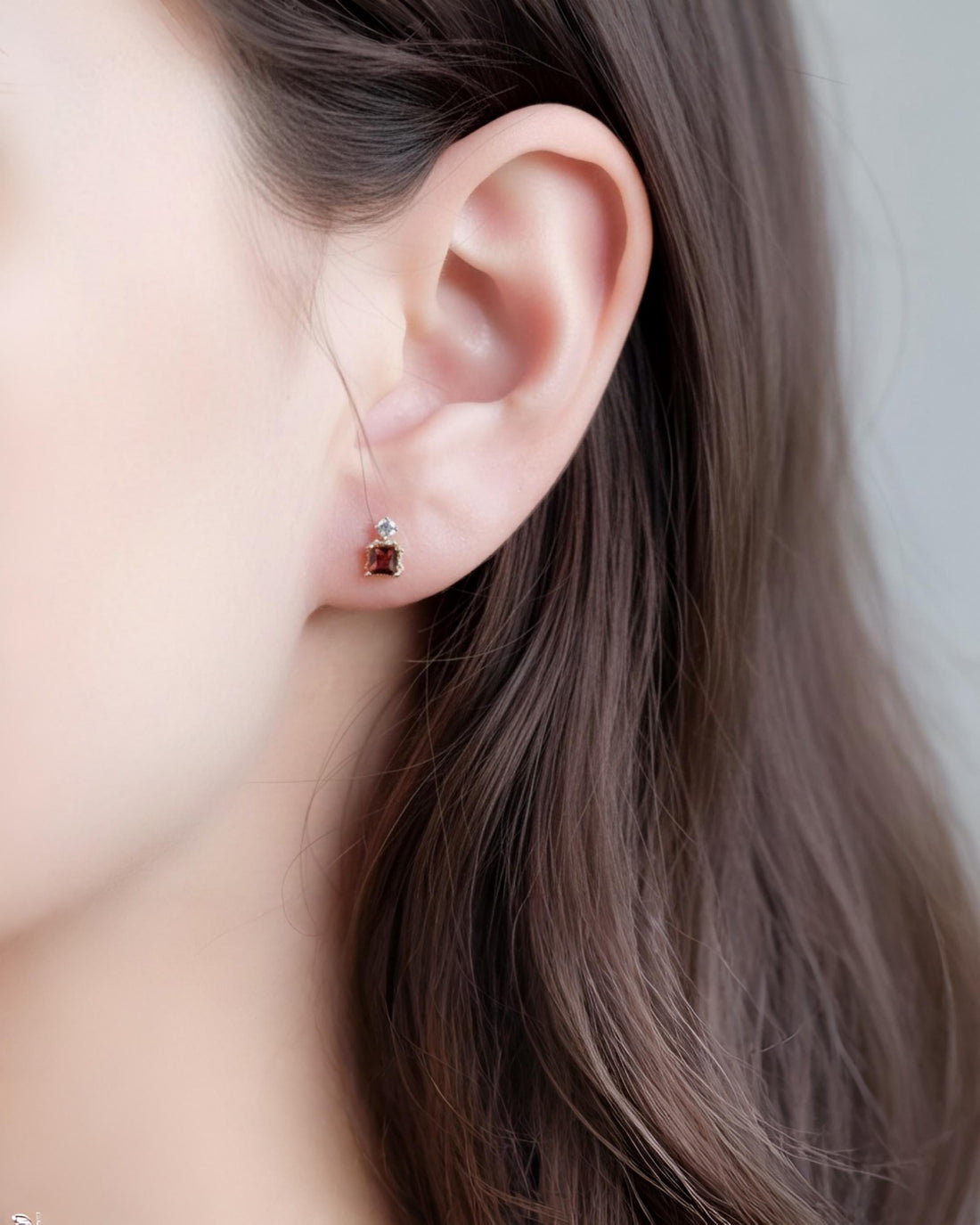 9K Solid Gold Ruby Garnet Earrings | Natural Garnet Perfume Bottle Studs | Natural Zircon White Stone | Dainty Quiet Luxury Gift for Her