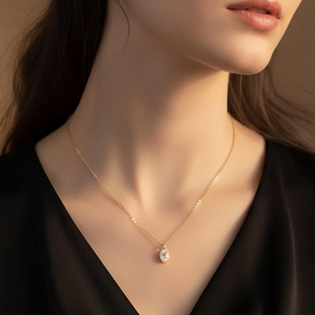 Dainty 9K Solid Gold Diamond Pendant | 1.2 Carat Oval Diamond Charm | Vintage Oval Frame Necklace | Minimal Fine Jewelry Gift for Her