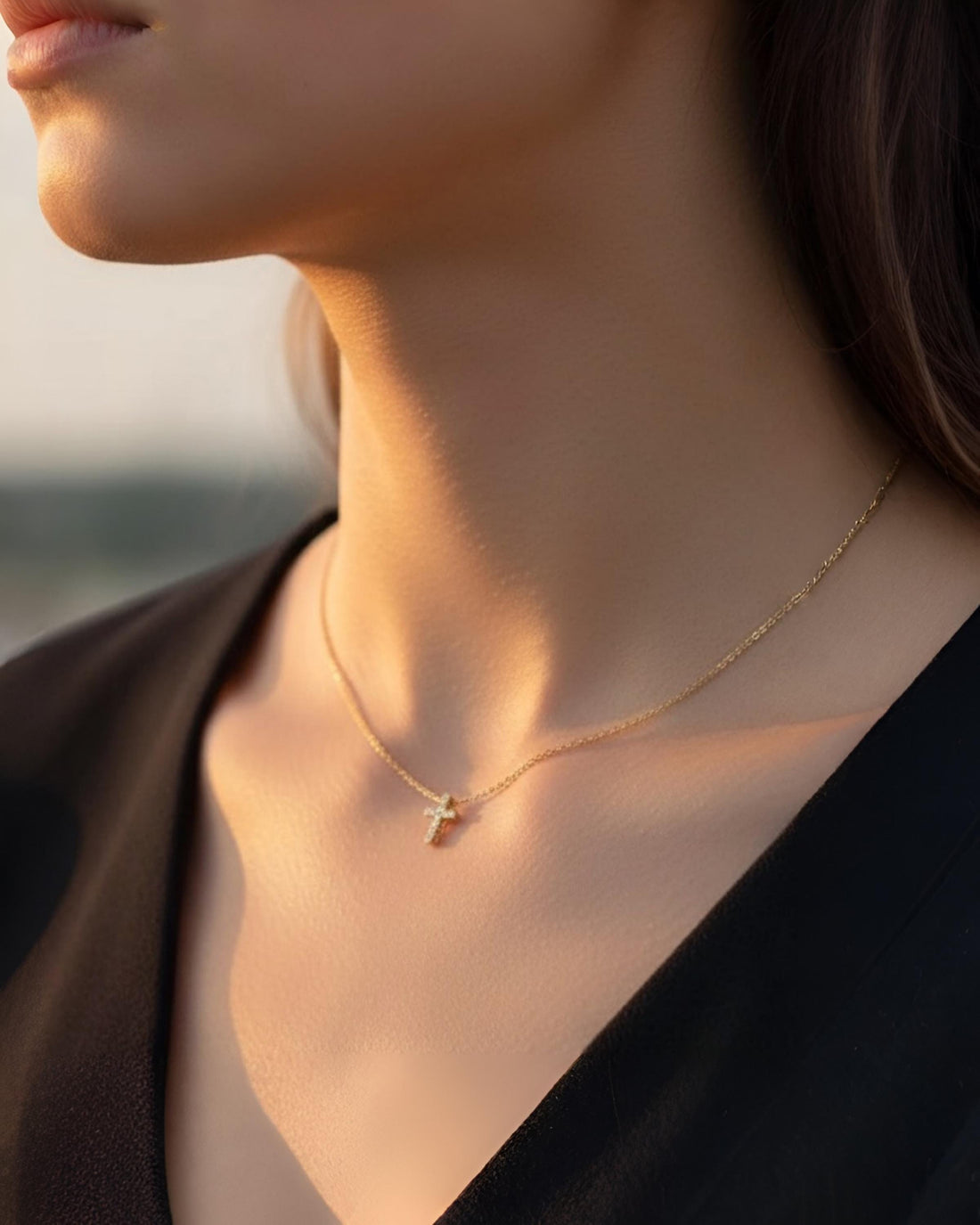 9K Solid Gold Double-Sided Cross Necklace | Diamond Cross Pendant | Reversible Gold Cross | Minimalist Faith Jewelry | Everyday Elegant Gift