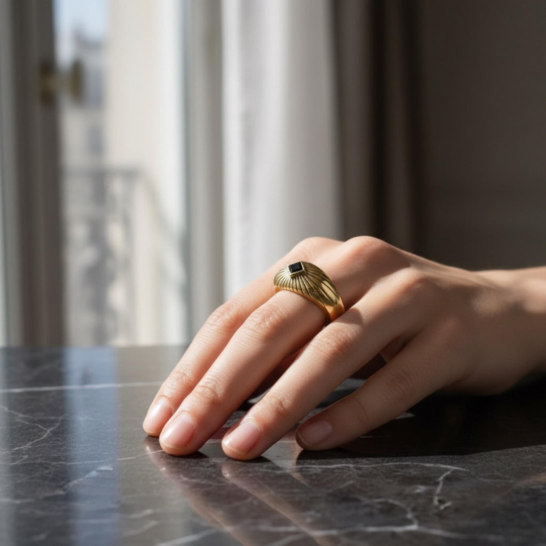 18K Gold-Filled Onyx Signet Ring | Black Onyx Minimalist Gold Ring | Art Deco Inspired Ring for Women | Quiet Luxury Gift Jewelry