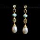 Larimar Pearl Dangle Earrings 18K Gold Filled | Natural Gemstone Earrings | Long Drop Pearl Earrings Gift for Her | Quiet Luxury Jewelry
