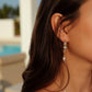 Larimar Pearl Dangle Earrings 18K Gold Filled | Natural Gemstone Earrings | Long Drop Pearl Earrings Gift for Her | Quiet Luxury Jewelry