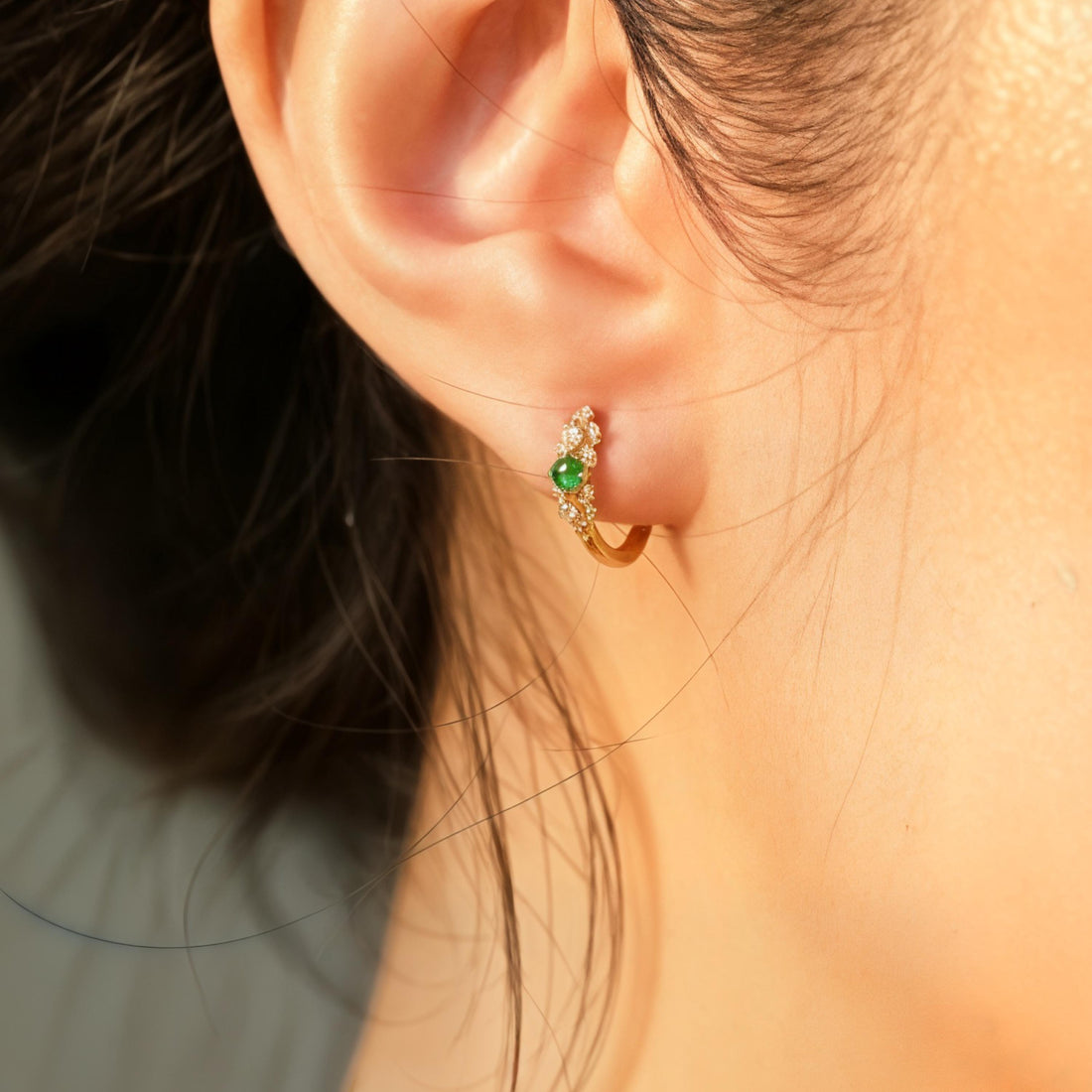 18K Solid Gold Natural Jadeite Jade Diamond Hoop Earrings | Fine Jewelry Huggies | Everyday Luxury Gift for Her | Real Jade & Diamond Hoops