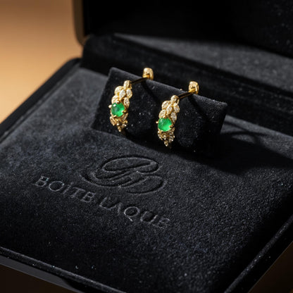18K Solid Gold Natural Jadeite Jade Diamond Hoop Earrings | Fine Jewelry Huggies | Everyday Luxury Gift for Her | Real Jade & Diamond Hoops