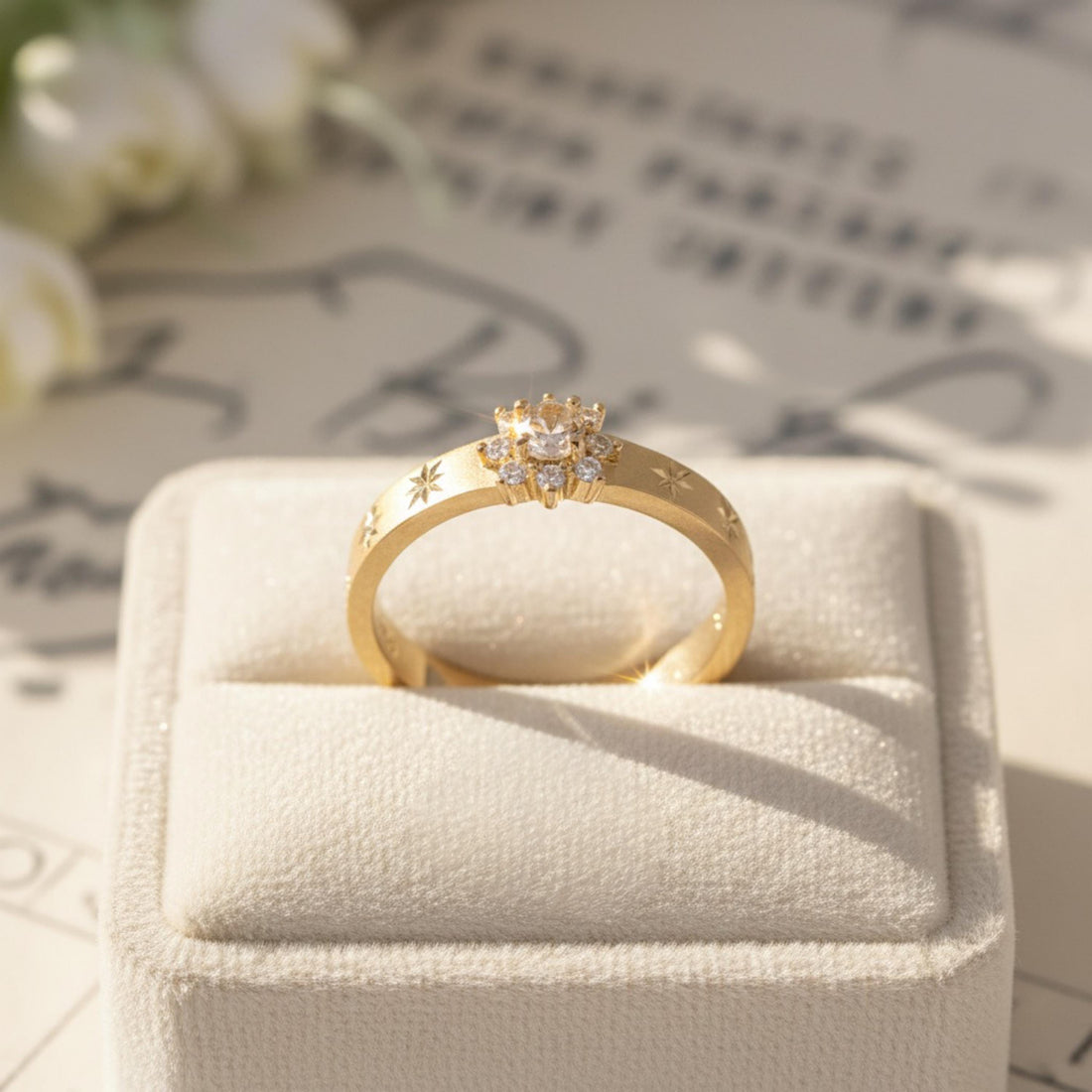 14K Gold Starburst Ring • Natural White Topaz & White Sapphires • Celestial Gold Ring • Dainty Gold Ring Gift for Her Holiday