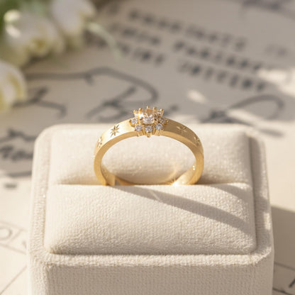 14K Gold Starburst Ring • Natural White Topaz & White Sapphires • Celestial Gold Ring • Dainty Gold Ring Gift for Her Holiday