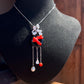 Japanese Oxblood Red Coral Necklace in Sterling Silver | Natural Coral & Black Onyx Art Pendant with Pearl Drops | Fine Jewelry Gift for Her