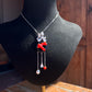 Japanese Oxblood Red Coral Necklace in Sterling Silver | Natural Coral & Black Onyx Art Pendant with Pearl Drops | Fine Jewelry Gift for Her