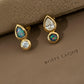 18K Solid Gold Black Opal & Diamond Teardrop Stud | Fine Jewelry Earring | Natural Opal Earring | Luxury Gold Stud | Gift , Diamond Stud
