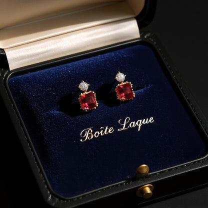 9K Solid Gold Ruby Garnet Earrings | Natural Garnet Perfume Bottle Studs | Natural Zircon White Stone | Dainty Quiet Luxury Gift for Her