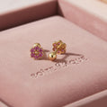 18K Solid Gold Pink Sapphire Flower Stud Earrings | Natural Gemstone Fine Jewelry | Luxury Gift Earrings | Solid Gold Screw-Back Studs
