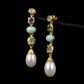 Larimar Pearl Dangle Earrings 18K Gold Filled | Natural Gemstone Earrings | Long Drop Pearl Earrings Gift for Her | Quiet Luxury Jewelry