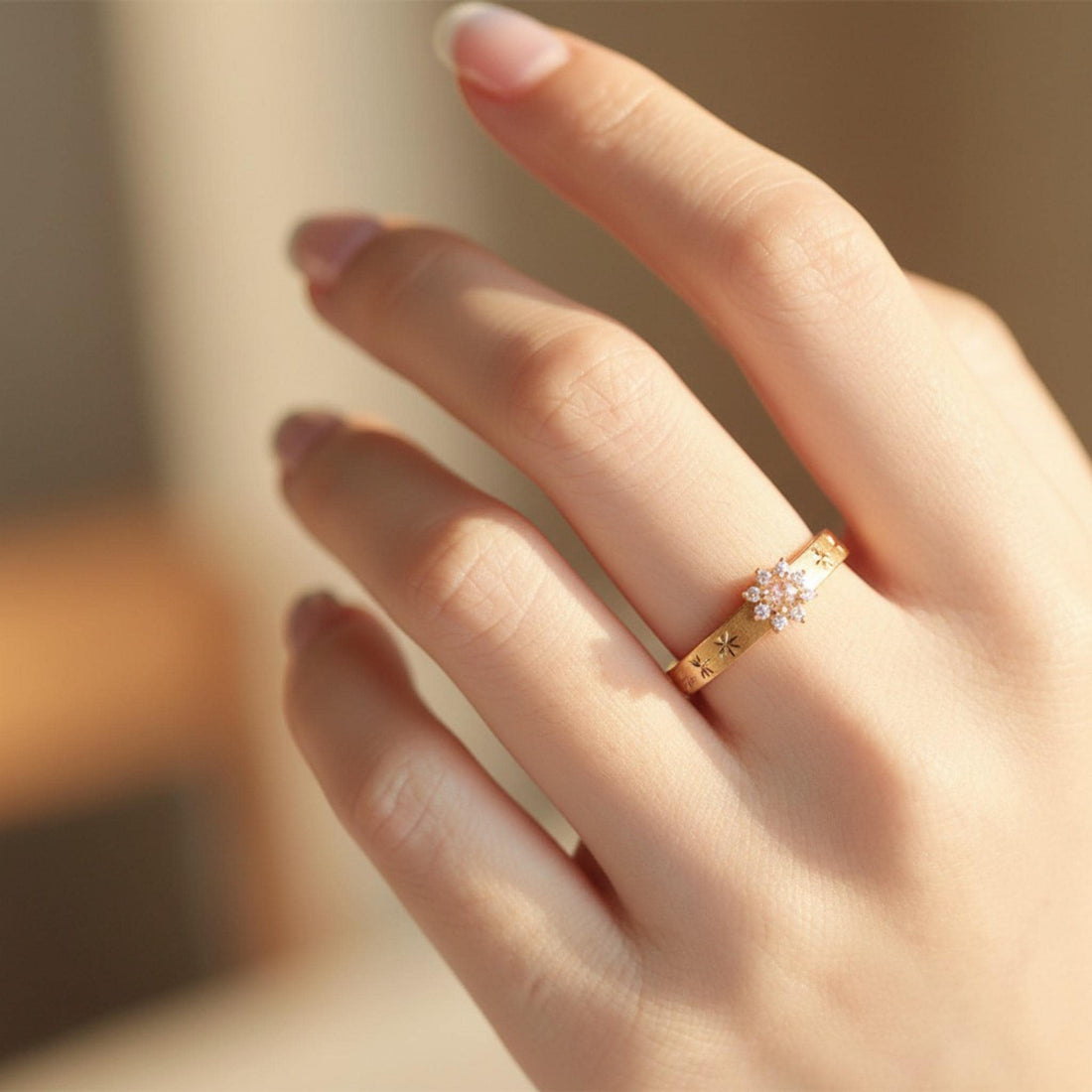 14K Gold Starburst Ring • Natural White Topaz & White Sapphires • Celestial Gold Ring • Dainty Gold Ring Gift for Her Holiday