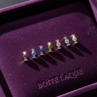 18K Solid Gold Candy Stud Earrings | Natural Diamond & Gemstone Earrings | Dainty 18k Gold Cartilage Stud | Everyday Gift Jewelry