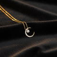 18K Solid Gold Earthmine Diamond Crescent Moon Star Pendant Necklace | Natural Diamond Moon Star Necklace | Celestial Fine Jewelry