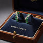 18K Solid Gold Natural Colombian Emerald Earrings | Certified Green Emerald Studs with Diamonds | Art Deco Inspired Jewelry | Holiday Gift