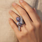 Collector-Grade Lightning Ridge Black Opal Ring in 18K White Gold | Natural N4 Black Opal with Rare Red Fire, Diamonds, Sapphires & Rubies |