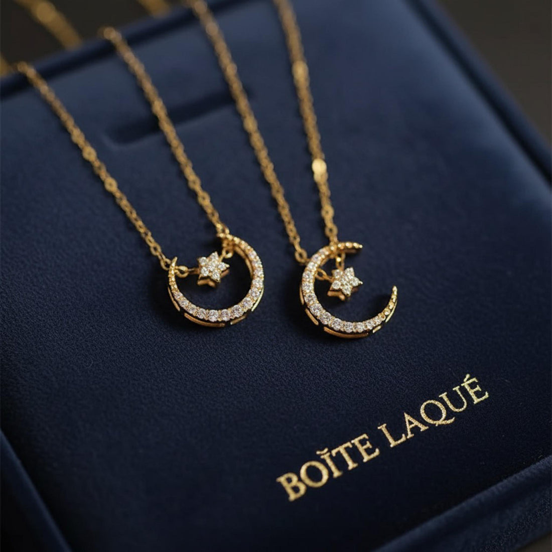 18K Solid Gold Earthmine Diamond Crescent Moon Star Pendant Necklace | Natural Diamond Moon Star Necklace | Celestial Fine Jewelry