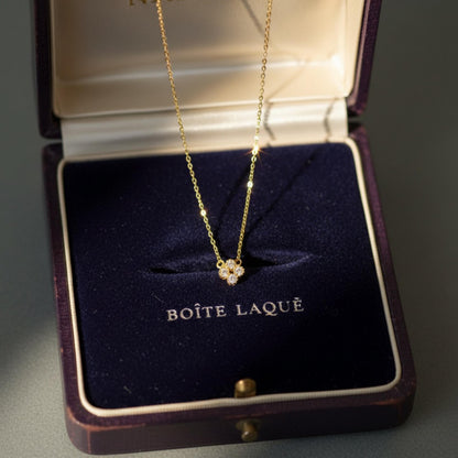 14K Solid Gold Diamond Necklace, Dainty Floral Diamond Pendant, Minimalist Everyday Fine Jewelry Gift for Her