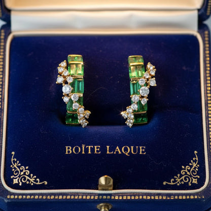 18K Solid Gold Natural Colombian Emerald Earrings | Certified Green Emerald Studs with Diamonds | Art Deco Inspired Jewelry | Holiday Gift