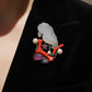 Translucent White Jadeite Seahorse Pendant Brooch | One of a Kind Art Jewelry | Natural Coral, Ruby, Sapphire & Akoya Pearl | Convertible
