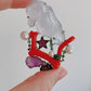 Translucent White Jadeite Seahorse Pendant Brooch | One of a Kind Art Jewelry | Natural Coral, Ruby, Sapphire & Akoya Pearl | Convertible
