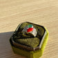 One-of-a-Kind Jadeite Jade & Red Coral Ring | Natural Green Jadeite Cabochon | White Sapphire Accents | Collector Jewelry