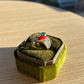 One-of-a-Kind Jadeite Jade & Red Coral Ring | Natural Green Jadeite Cabochon | White Sapphire Accents | Collector Jewelry