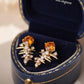 18K Solid Gold Orange Garnet Stud Earrings | Natural Garnet & Earth Mined Diamond | Fine Jewelry Statement Studs, Fine Jewelry Gift